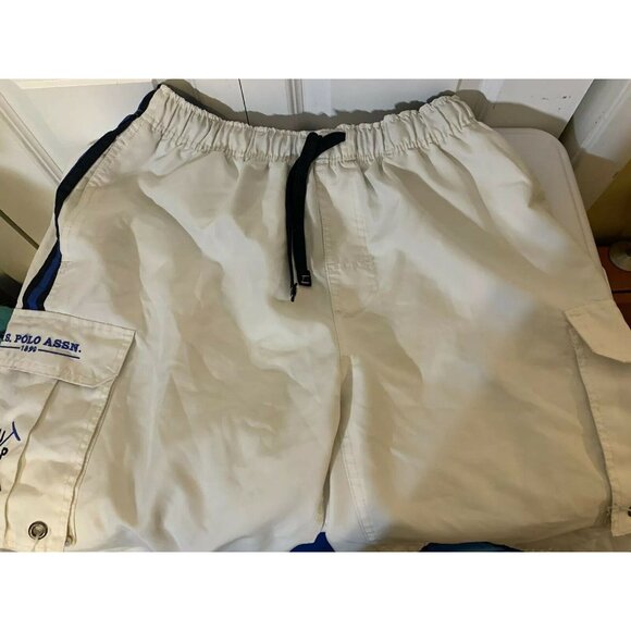 U.S. Polo Assn Men's Sz L Swim Trunks Board‎ Shorts White Blue Cargo - Picture 6 of 8